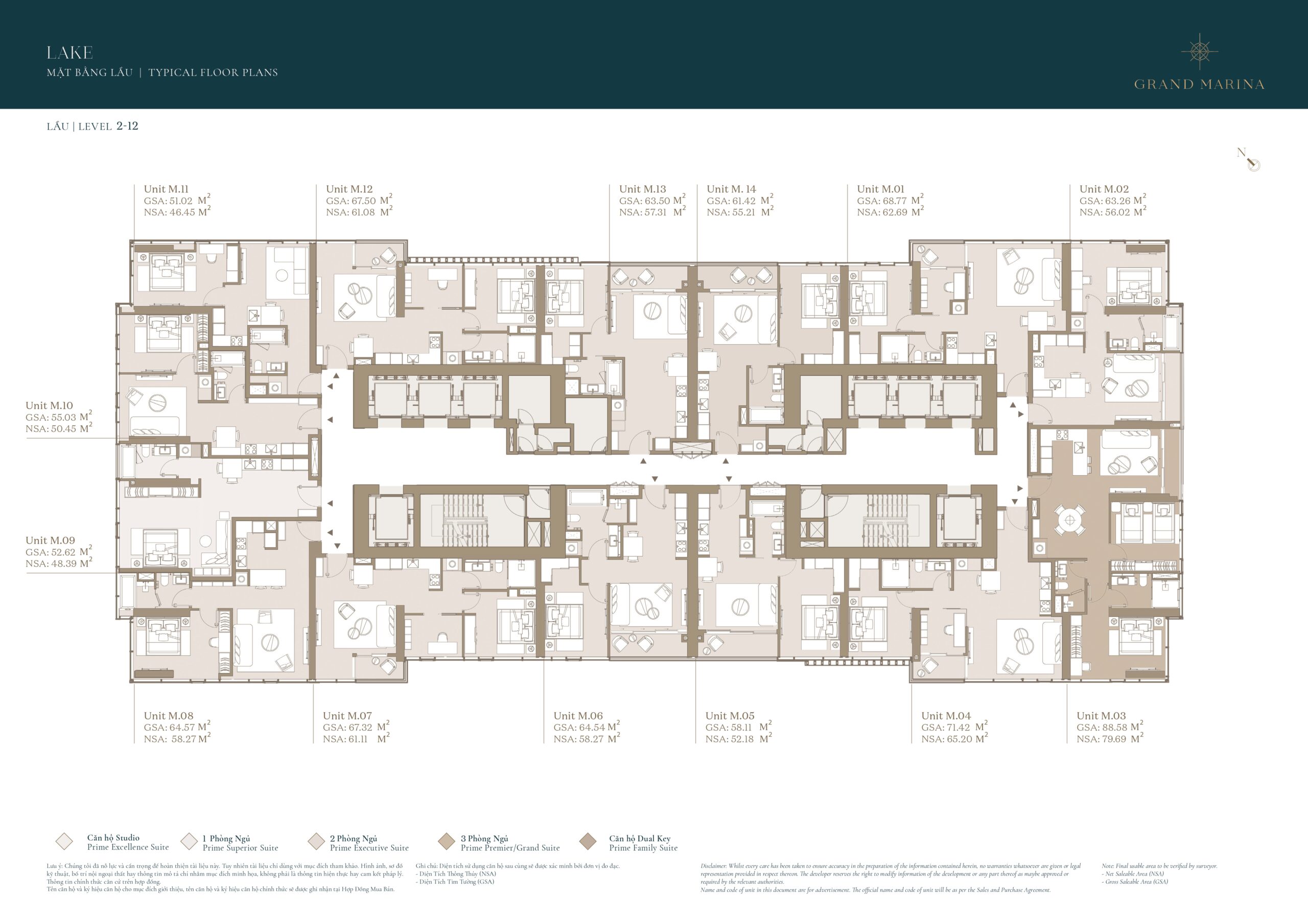 Layout mặt bằng điển hình tòa Lake Grand Marina tầng 2-12